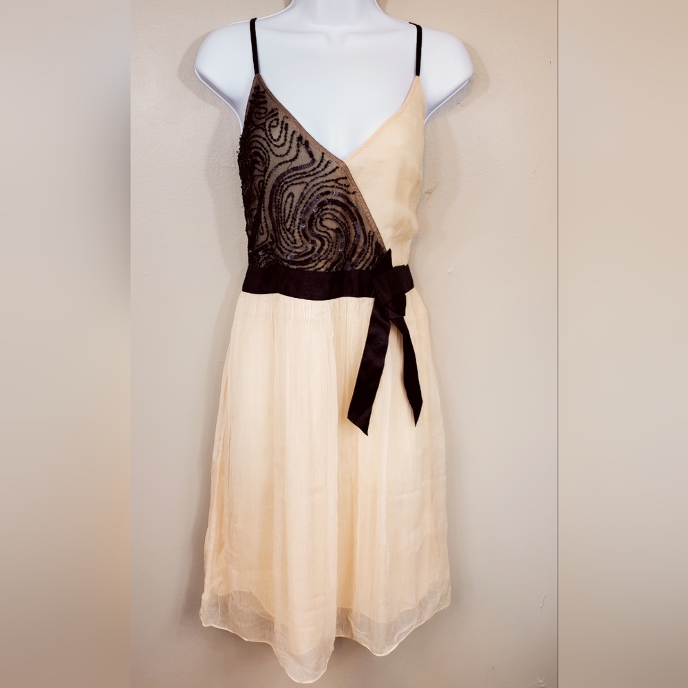 Free People Cream & Black Strappy Dress With Sequins